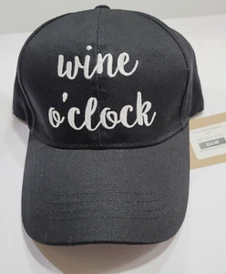 WINE O Clock Black and White Embroidered Wine Lover Baseball Cap Hat Adjustable - Picture 1 of 22