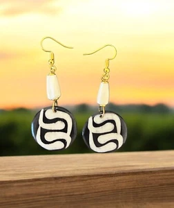African Design Sustainable Bovine Bone Earrings/Handmade Earrings/Earrings/Gift - Picture 1 of 1