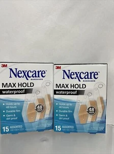 (2) Nexcare Bandages Max Hold Waterproof Bandages, Germ-proof 15 Count Assorte - Picture 1 of 3