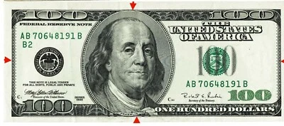 USA 100$ 1996 Faulty Alignment Error   - Image 1 of 4