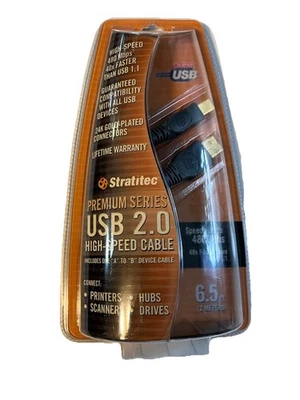 USB High-Speed Printer Cable 24K Gold Plated 6.5 Feet USB-A To USB-B Stratitec - Image 1 of 4