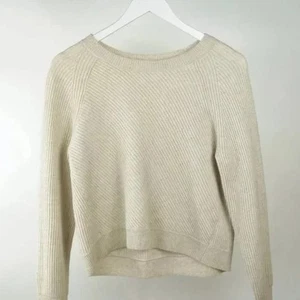 VINCE Cashmere Wool Heathered Ivory Sweater Diagonal Ribbed Women Size Small - Picture 1 of 17