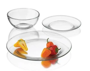 Libbey Glass 16pc Clear Glass Moderno Dinnerware Set w/ Mugs - Picture 1 of 2