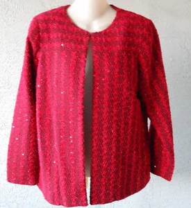 Giacca blazer donna Alfred Dunner taglia 8 rosso nero scintillante testurizzato aperto davanti - Foto 1 di 7