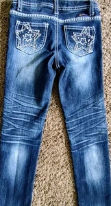 Seven 7 Skinny Jeans Sz 8 Girls Dark Wash Stars Embroidery & Embellishments - Picture 1 of 7