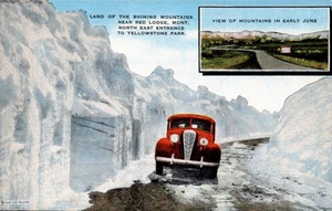 POSTCARD VINTAGE CAR HUGH SNOW BANK NEAR RED LODGE MONTANA - Picture 1 of 2