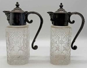 Lovely Pair of Antique Edwardian Style Silver Plate & Crystal Glass Claret Jugs - Picture 1 of 8