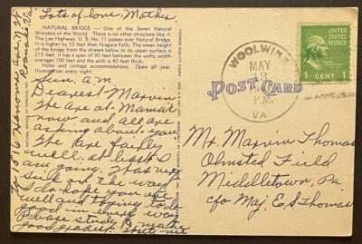 Woolwine, Virginia Post Card mailed May 13, 1946 to Middletown, PA - VA - Image 1 of 2