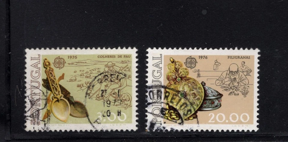 Portugal 1976 Europa Olive wood Spoon Gold Pendant Silver Box VFU Sc 1283-1284 - Image 1 of 1