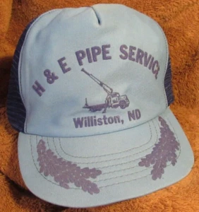 Vintage H&E Pipe Service Snapback Trucker Mütze Kappe blau Mesh Öl Brunnenfeld - Bild 1 von 2