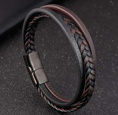 Brazalete Pulsera Hombre/Mujer Mezcla Marrón Trenzado Cuero Genuino 7-9" Foto 1 de 4