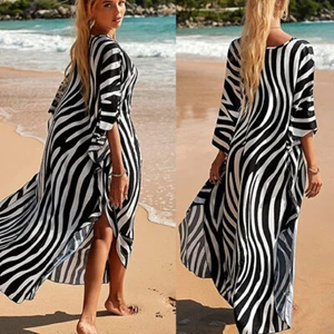 Damen Boho V-Ausschnitt Maxikleid Tunikakleid Lose Sommer Strandkleid Langkleid - Bild 1 von 13