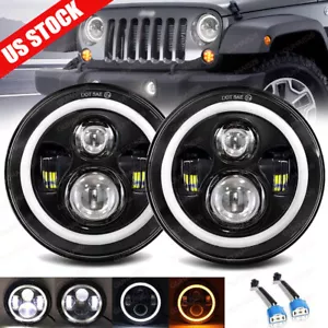 7" Inch LED Headlights Halo Angle Eyes For Jeep Wrangler JK LJ TJ CJ 96-18 - Picture 1 of 10
