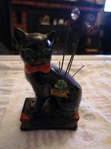 Antique cat Pin Cushion Souvinier Of Ireland With 3 Hat Pins - Picture 1 of 7
