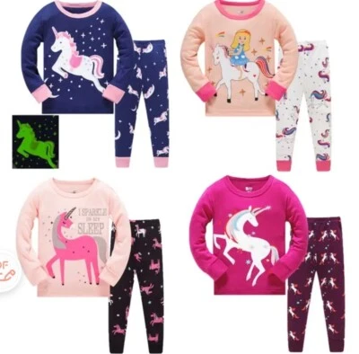 GIRLS PJS 100% COTTON UNICORN PYJAMAS KIDS PAJAMAS 2 PCS SET BNWT  - Image 1 of 4