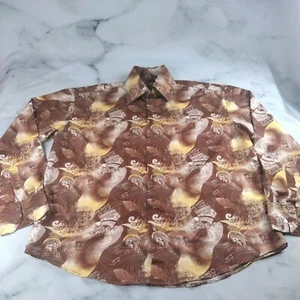Daniel Ellissa Shirt Mens 2XL 18.5 Brown Yellow Paisley LS Button Front Sharp - Picture 1 of 9