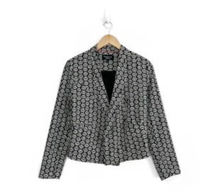 Anthropologie Feathers By Tolani Frost Motif Cropped Blazer Small Black Print - Picture 1 of 8