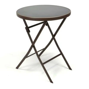 Bistrotisch mit Glasplatte klappbar Terrassentisch Gartentisch Ø 60 cm braun - Bild 1 von 7
