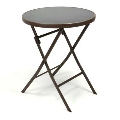 Bistrotisch mit Glasplatte klappbar Terrassentisch Gartentisch Ø 60 cm braun - Bild 1 von 4