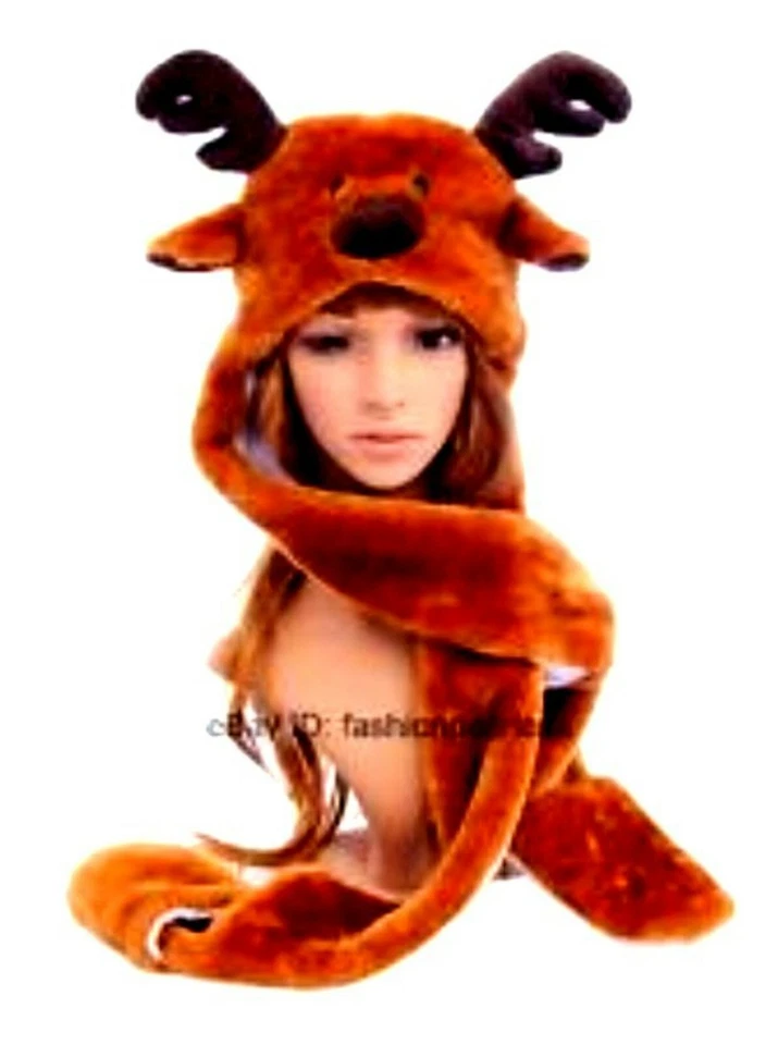 Disfraz de alce marrón fiesta Halloween animal aviador felpa 3 en 1 sombrero bufanda manopla Foto 1 de 1