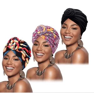 3 Pieces African Turban for Women Knot Pre-Tied Bonnet Beanie Cap Headwrap - Picture 1 of 42