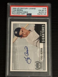 Autógrafo UD Century Legends Epic Signatures 1999 Yogi Berra PSA 6 ADN 10 - Imagen 1 de 2