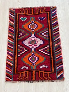 Door Mat Handmade Herki Carpet, Vintage Turkish Small Carpet 30.7 x 43.7 in - Picture 1 of 10