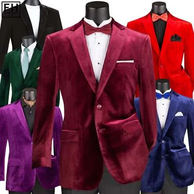VINCI Men's Velvet 2-Button Reg Fit Dinner Jacket XS-5XL, 6 Colors - NEW - Image 1 of 4