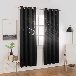 Kids Blackout Curtains with Moon Star for Bedroom-Cutout Galaxy Window Curtains - Picture 1 of 12