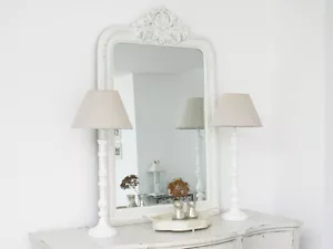 LARGE SHABBY CHIC FRENCH ANTIQUE WHITE ORNATE ROCCO MIRROR VINTAGE HOME DECOR - Picture 1 of 3