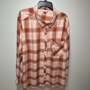 Terra & Sky Plaid Button up Shirt Pocket Long Sleeves Terracotta Plus Size 3X - Picture 1 of 7
