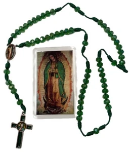 Rosario Cristal Verde Virgen De Guadalupe, Guadalupe Crystal Green Rosary - Picture 1 of 3