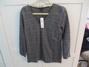 ann taylor medium checked gray new nwt $69.50 shirt top - Picture 1 of 3