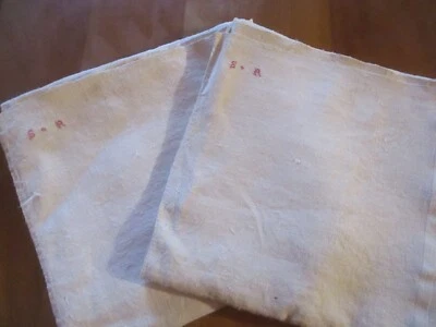 Nappe N°356 ancienne en chanvre écru 80 x 112 cm liteaux lot de 2 état neuf - Photo 1/4