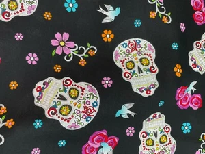 David Textiles Day of the Dead with Glitter Cotton Fabric material size options - Picture 1 of 4