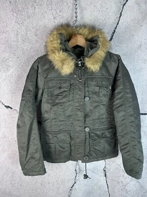 Alpha Industries Black Nylon Bomber Jacket Parka Faux Fur Hood Small S - Image 1 of 4