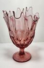 Fenton Art Glass Colonial Pink Thumbprint Hankerchief Pedestal Vase Vintage Mint