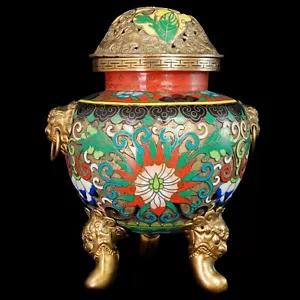Chinese Cloisonné Censer Foo Lion Masks Circa 1900 - Picture 1 of 10