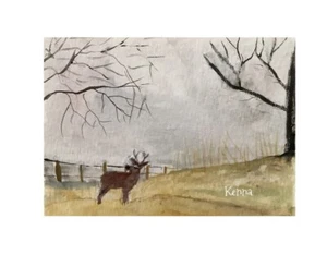 Painting Original Gouache By Kenna Deer In The Fog Aceo 2.5” X 3.5” - Picture 1 of 2
