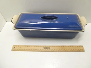 VINTAGE LE CREUSET 28 CAST IRON BLUE ENAMEL TUREEN BAKING TERRINE CASSEROLE POT - Picture 1 of 7