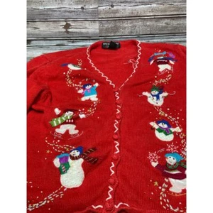 Hampshire Studio Snow Women's Christmas Cardigan Sweater Vintage Size XL - Picture 1 of 7