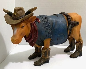 YOUNG INC. COW FIGURINE DRESSED LIKE A COWBOY, 7" TALL, 9" LONG - Picture 1 of 1
