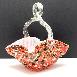 Czech Art Glass Basket Twisted Thorn Handle Colorful Organized Splatter Pattern - Picture 1 of 24