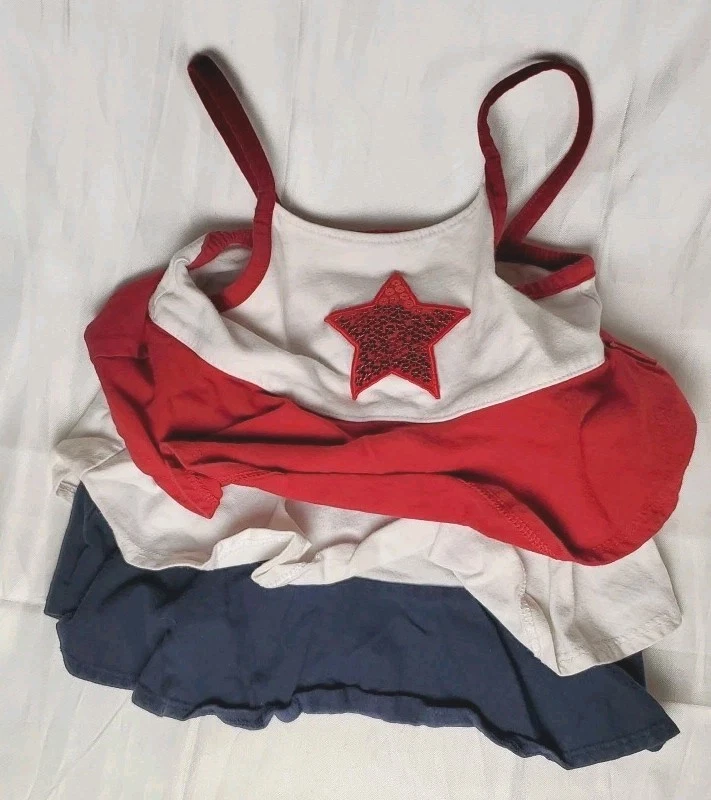 Vestido para niña Oshkosh rojo, blanco y azul con volantes talla 5 Foto 1 de 3