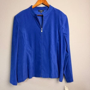 NWT ELEMENTZ Soft Sapphire Blue Mandarin Collar Zip Front Suede Like Jacket XL - Picture 1 of 11