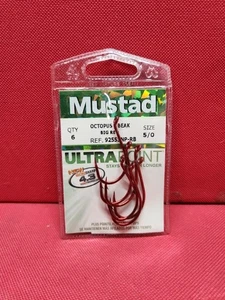 Mustad "Ultra Point" Paquete de 6 Picos de Pulpo Gancho Rojo Grande Talla 5/0 NUEVO OS #92553NPRB - Imagen 1 de 3