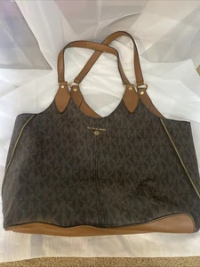 Michael Kors Beth Brown Purse/tote/ Shoulder Large MK Logo - Picture 1 of 13