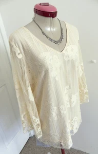 TOGETHER Cream Lace TOP Size 44 Aus 16 NWT 3/4 Sleeve Party Cocktail Ethereal - Picture 1 of 6
