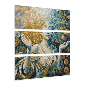 Luminous Fortune: Abstract Impasto Goddess of Luck Acrylic Triptych - Picture 1 of 6