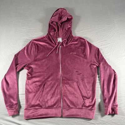 PINK Victoria's Secret Velour Hoodie Women's Large Purple Long Sleeve Full Zip - Image 1 of 4